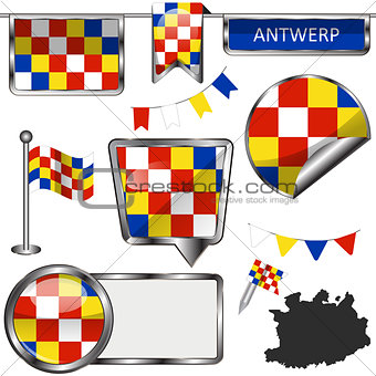 Glossy icons with flag of Antwerp, Belgium