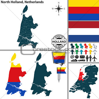 Map of North Holland, Netherlands