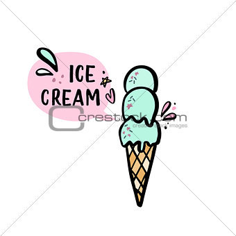 Hand drawn illustration of ice cream with speech bubble