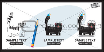 Icons with the image of a black cat with blue bird on the tail