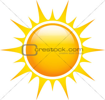 Sun with sharp rays on white