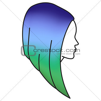 Girl with colored hair, woman head with colorful hair style, multicolor treated hair concept, vector illustration