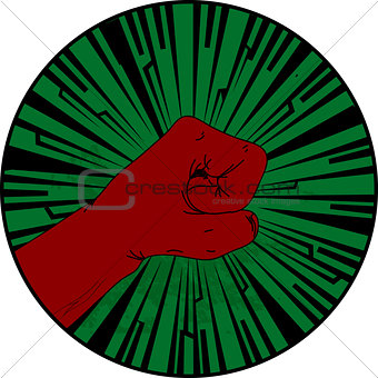 Vintage green grunge border with red fist from left