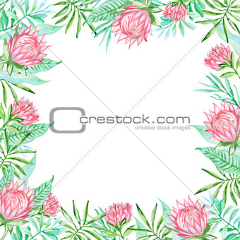 Watercolor tropical background with flowers