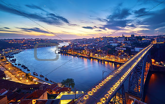 Porto, Portugal. Evening sunset panoramic view