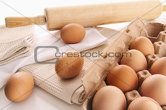 Fresh farm eggs on table
