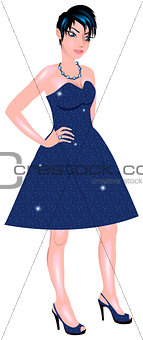 White Woman Blue Sparkle Dress