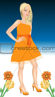 White Woman Orange Dress
