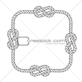 Rope frame - square rope frame with knots, vintage style