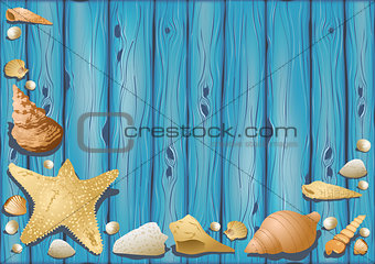 Wooden Background with Seashells