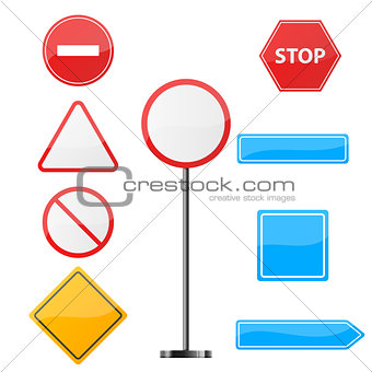 Road sign. Nine items template.