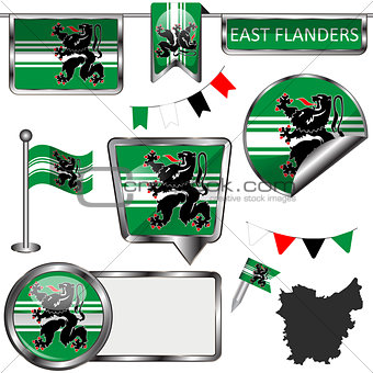 Glossy icons with flag of East Flanders, Belgium