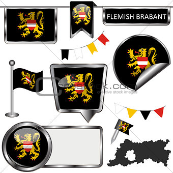 Glossy icons with flag of Flemish Brabant, Belgium