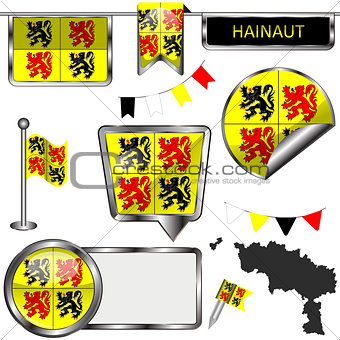 Glossy icons with flag of Hainaut, Belgium
