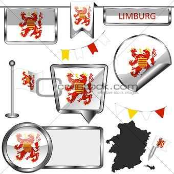 Glossy icons with flag of Limburg, Belgium