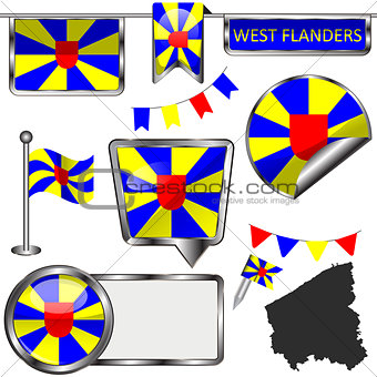 Glossy icons with flag of West Flanders, Belgium