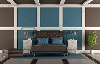 Brown and blue master bedroom