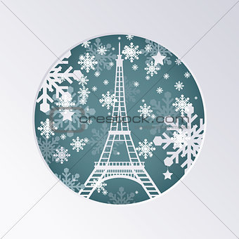 Christmas Paper Cut Greeting Card with Eiffel Tower in Paris Fra