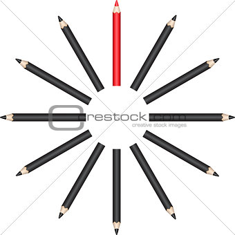 Pencils in circle with red leader