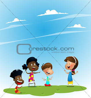 Group of children playing guessing game.