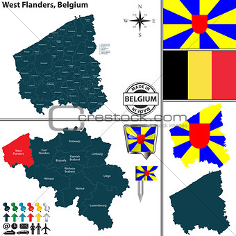 Map of West Flanders, Belgium