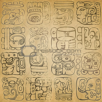 Mayan and aztec glyphs