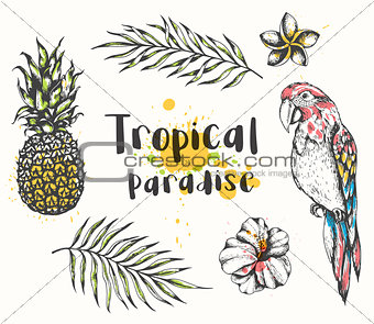 Parrot and tropical plants