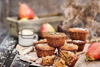 Fresh homemade delicious oat and wholegrain muffins