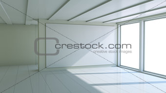 Blank white billboard in empty room