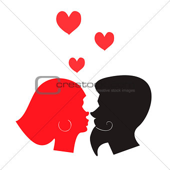 Male and female kissing icons isolated on white background. Romantic sign of a couple in love. Vector illustration.