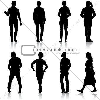 Set silhouette of People walking on White Background