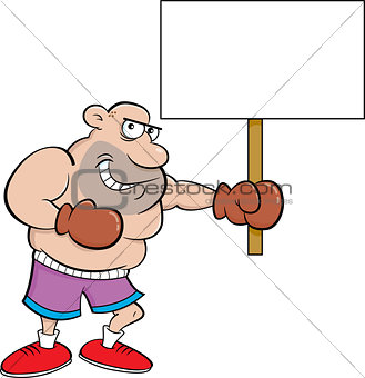 Cartoon Boxer Holding A Sign.