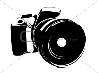 SLR camera, logo black on a white background