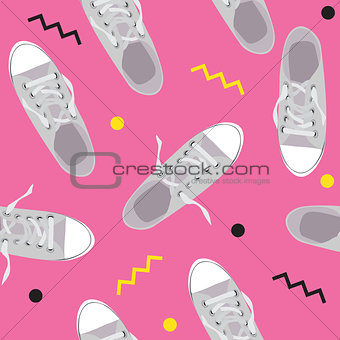 Seamless Pattern with shoes on color background Vector Illustration