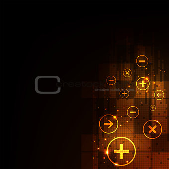 Digital computation on a dark orange background.