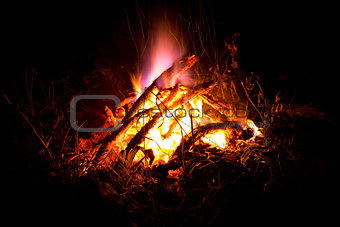 Bright fire on a black background.