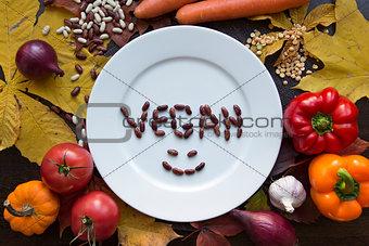 White empty plate and vegetarian vegan diet food top view