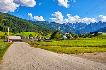 Austria country road among picturesque austrian landscapes
