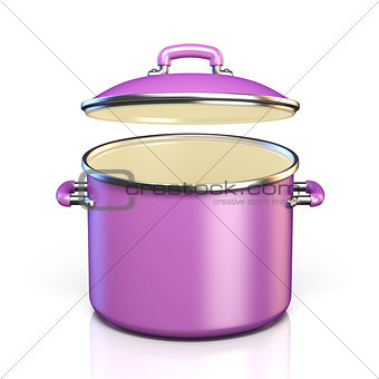 Purple cooking pot open lid 3D render illustration