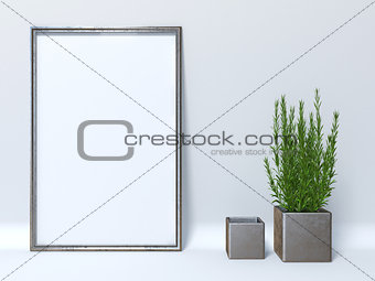 Mock up poster with two cube plant pots 3D