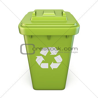 Green plastic recycle bin closed front view 3D