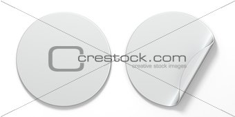 Blank white circle stickers with curved corner 3D