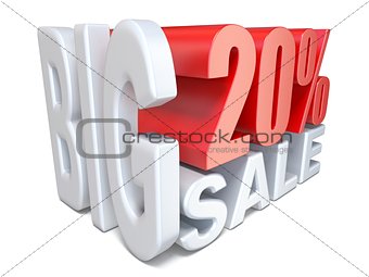 White red big sale sign PERCENT 20 3D