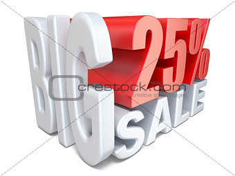 White red big sale sign PERCENT 25 3D