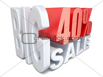 White red big sale sign PERCENT 40 3D