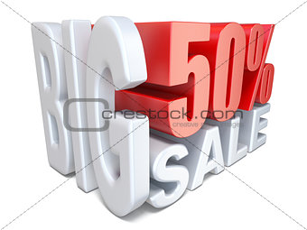 White red big sale sign PERCENT 50 3D