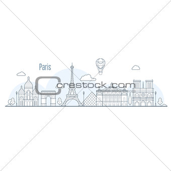 Paris city skyline - cityscape with landmarks in liner style