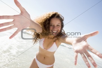Woman wearing bikini at beach