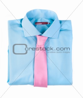 Blue shirt with a pink tie