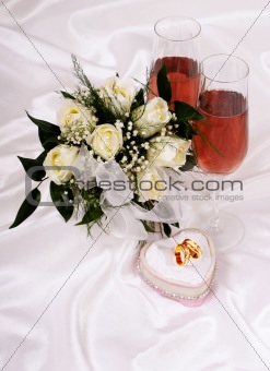 wedding bouquet and champagne